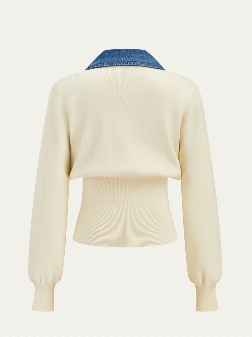 Commense Denim Collar Metal Button V-Neck Knit Top - Picture 2 of 5